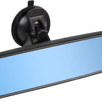 9.6'' Anti Glare Rear View Mirror with Suction Cup, Stick on Universal Inside Rearview Blue Mirror with Realistic Flat Wide Angle Mounted on Windshield for Car Auto Truck  Van (245mm)