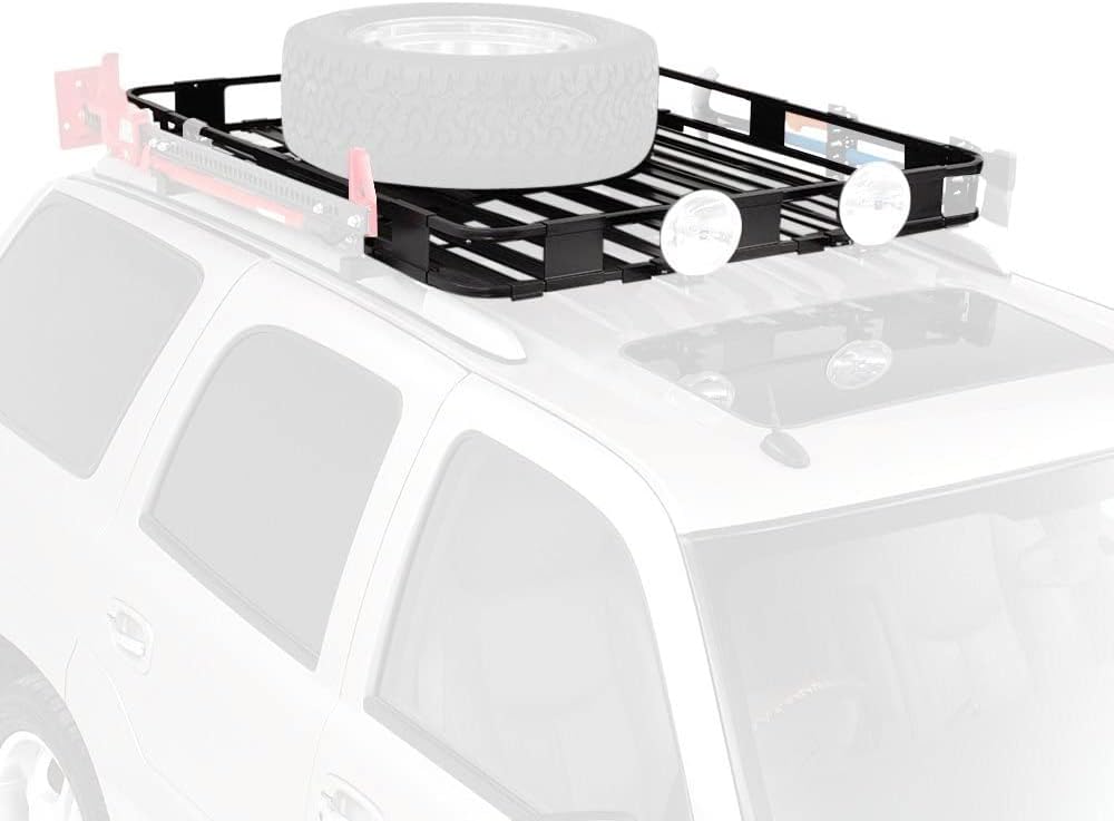 Black Aluminum Roof Rack for Cargo, Luggage, and Bikes. Fits Full Size Vans. 50" W x 60" L x 5" T. Requires Vehicle Specific Roof Rack Adapter