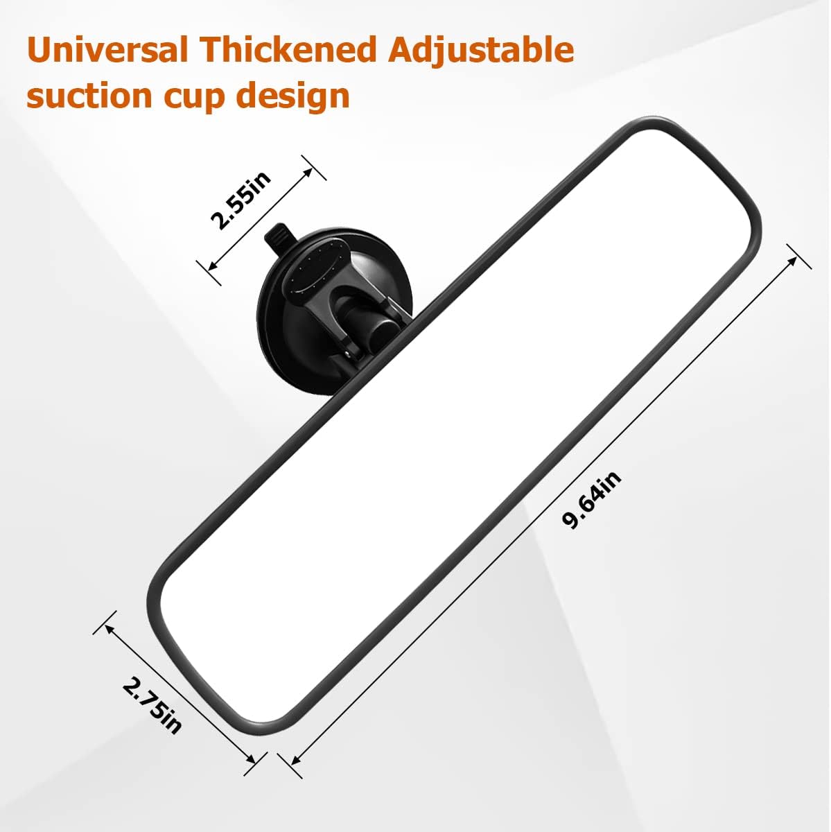 9.8'' Car Rear View Mirror with Suction Cup, Anti Glare Adjustable Auto Interior Rearview Mirror, HD Thickened Vehicle Inside Mirror Reduce Blind Spots, Universal for Marine, Truck, (Black)