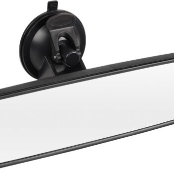 9.6'' Rear View Mirror with Suction Cup, Stick on Universal Inside Rearview White Mirror with Realistic Flat Wide Angle Mounted on Windshield for Car Auto Truck  Van (245mm)