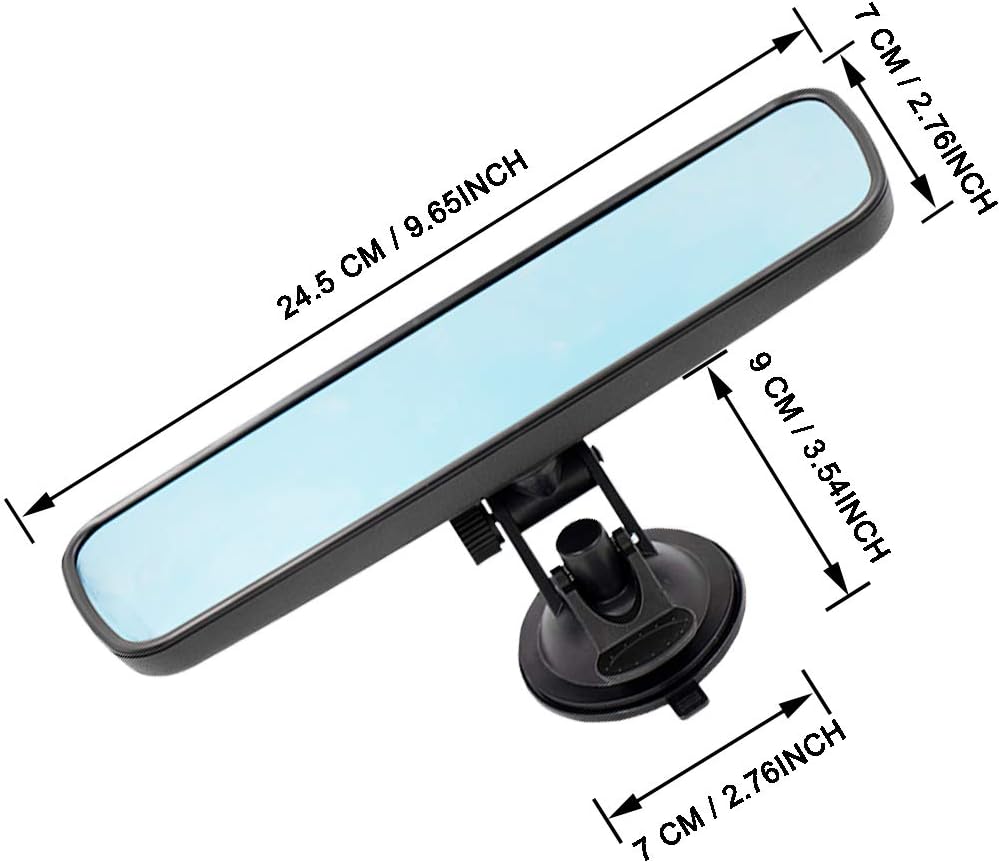 Anti-Glare Rear View Mirror, Blue HD Universal Car Interior Rear View Mirror with Adjustable Suction Cup (360° Adjustable Angle)