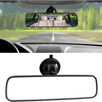 9.8'' Car Rear View Mirror with Suction Cup, Anti Glare Adjustable Auto Interior Rearview Mirror, HD Thickened Vehicle Inside Mirror Reduce Blind Spots, Universal for Marine, Truck,  (Black)