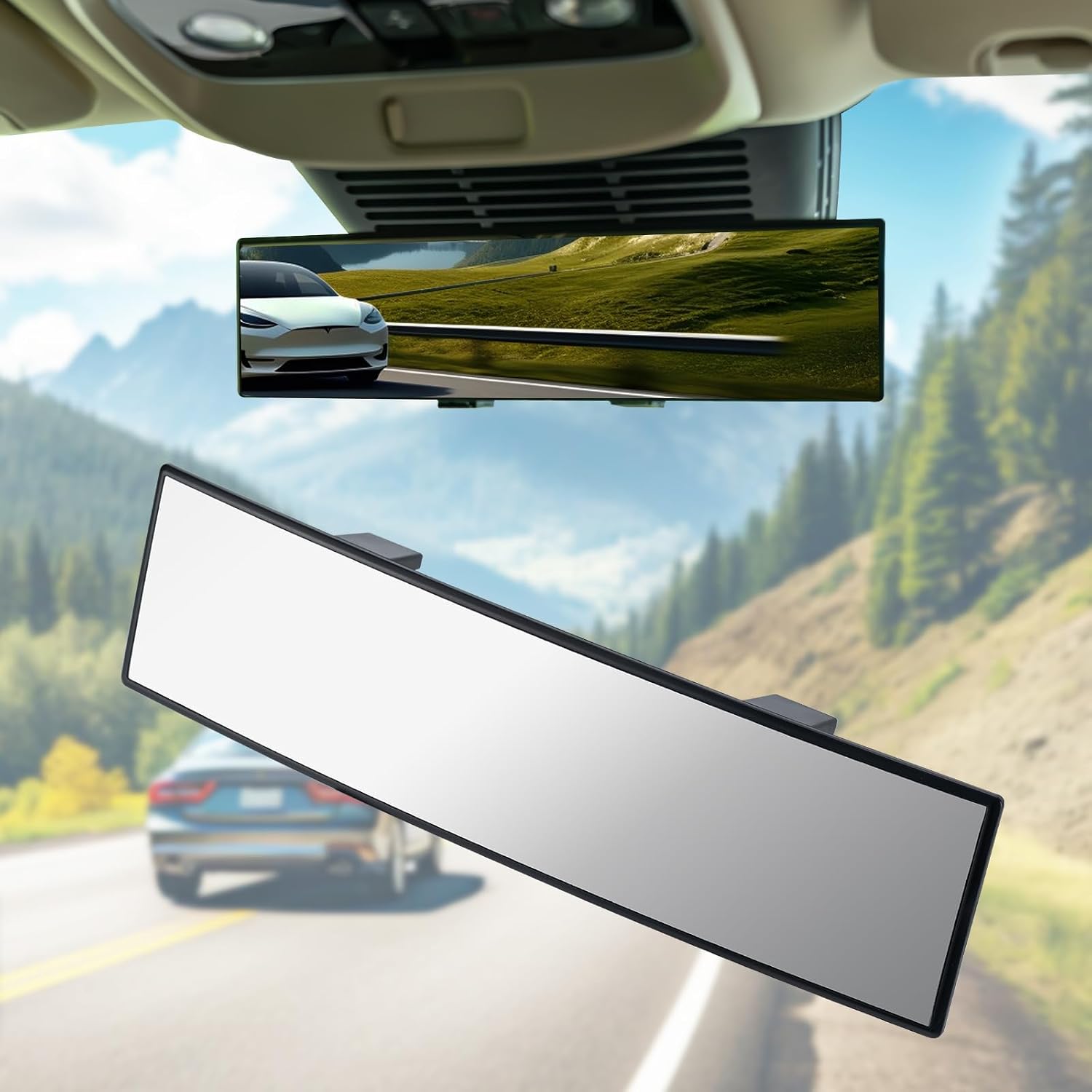 Rear View Mirror, Interior Clip-on Wide Angle Rear View Mirror, Universal 11.81 Inch Panoramic Convex Rearview Mirror, Rear View Mirror Accessory, for Cars,s,Trucks, Various Kinds Vehicles