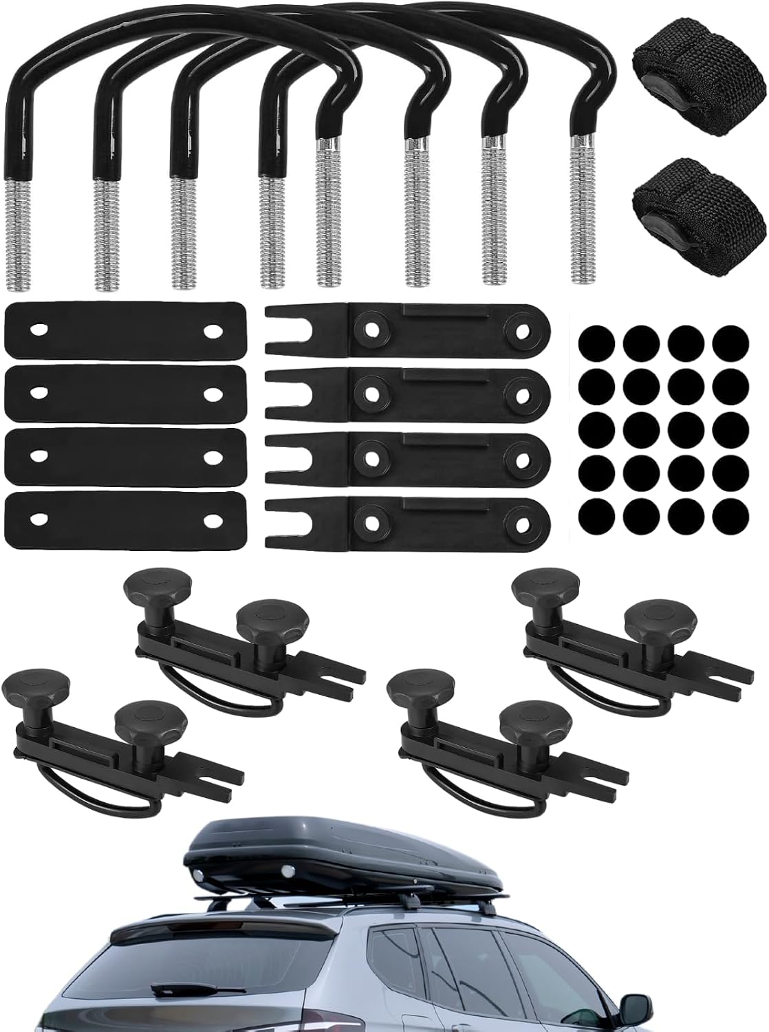 4Pack Roof Box U-Bolt Clamps with 8 Lock Nuts, Roof Box U-Bolt Clamps Car Van Mounting Fitting Kit with 8 Lock Nuts 2 Straps for Cargo Carrier Rack