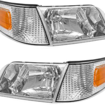 Universal Headlight Assembly, Chrome Housing & Amber Reflector, Pair