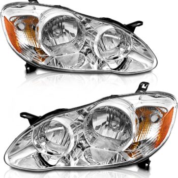 Headlight Assembly, Chrome Housing & Amber Reflector, Driver & Passenger Side Pair