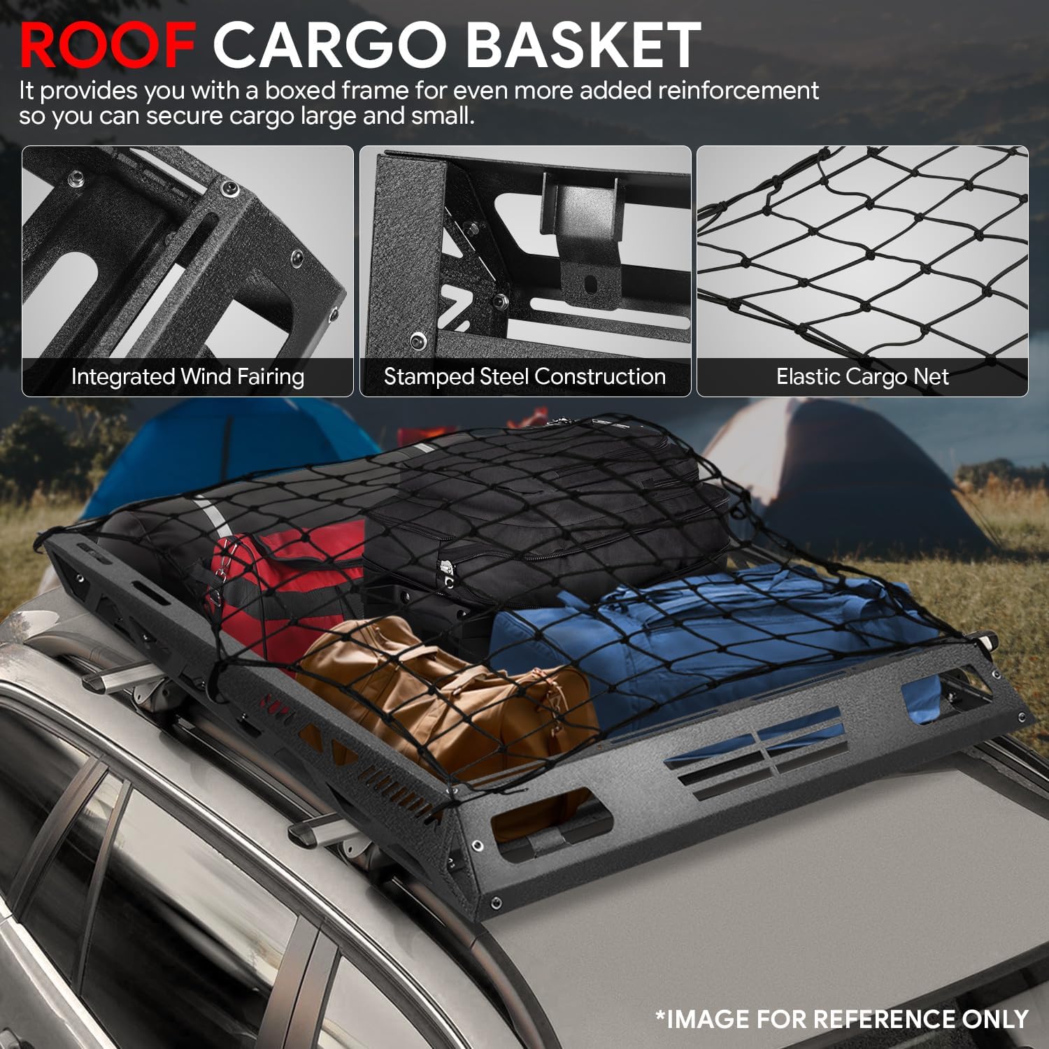 Universal Car Rooftop Cargo Carrier Basket with Cargo Net, 47'' W X 36'' L X 5" H, 150 lbs Max Load,